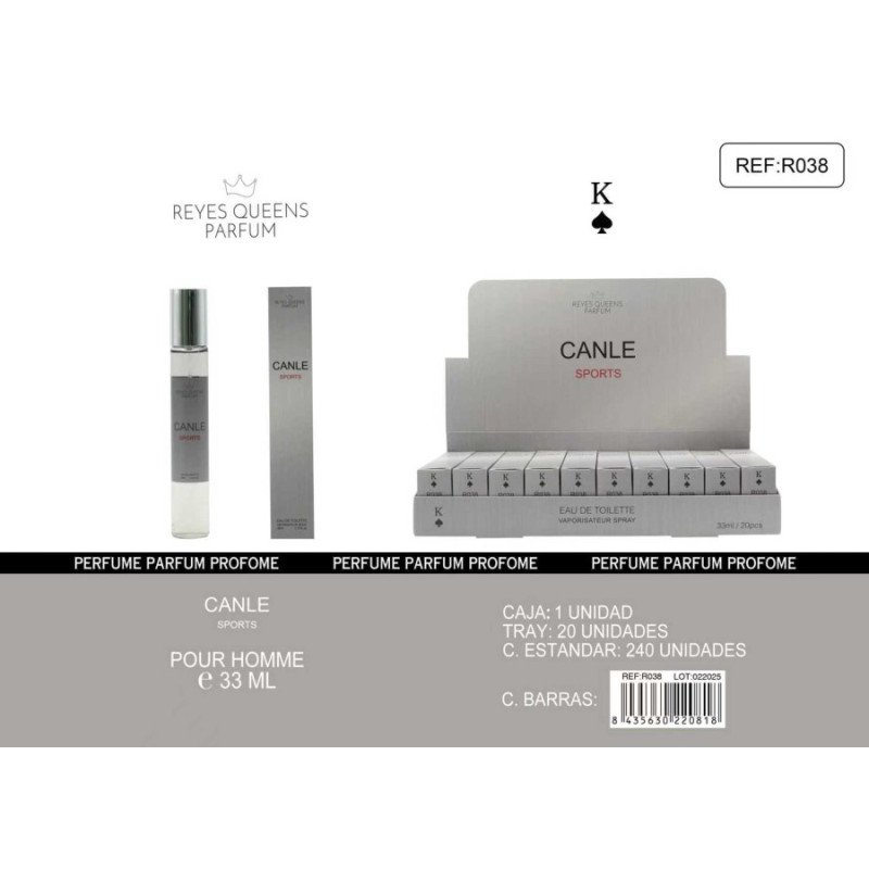 EAU DE TOILETTE CANLE SPORTS POUR HOMME 33ML.(€1.39 UNIT) PACK 20 KINGS QUEENS