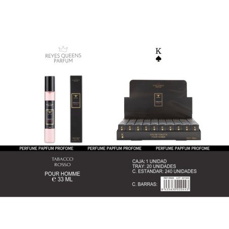 EAU DE TOILETTE TABACCO ROSO POUR HOMME 33ML.(1.39€ UNIDAD) PACK 20 REYES QUEENS