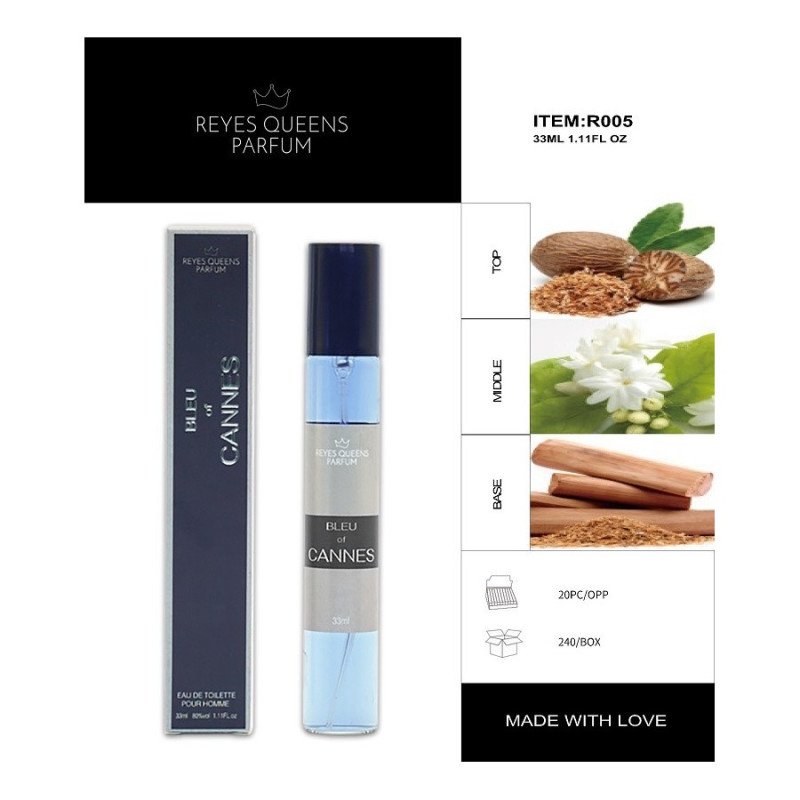 EAU DE TOILETTE BLEU OF CANNES POUR HOMME 33ML.(€1.39 UNIT) PACK 20 KINGS QUEENS