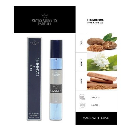 EAU DE TOILETTE BLEU OF CANNES POUR HOMME 33ML.(€1.39 UNIT) PACK 20 KINGS QUEENS