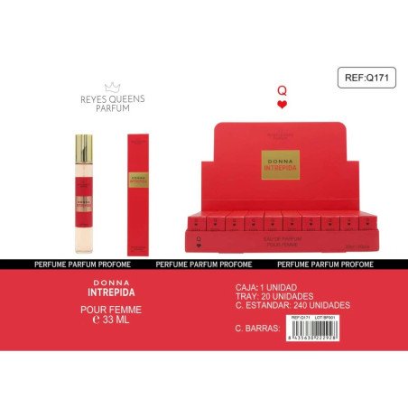 EAU DE TOILETTE DONNA INTREPIDA POUR FEMME 33ML.(1.39€ UNITÉ) PACK 20 REYES QUEENS
